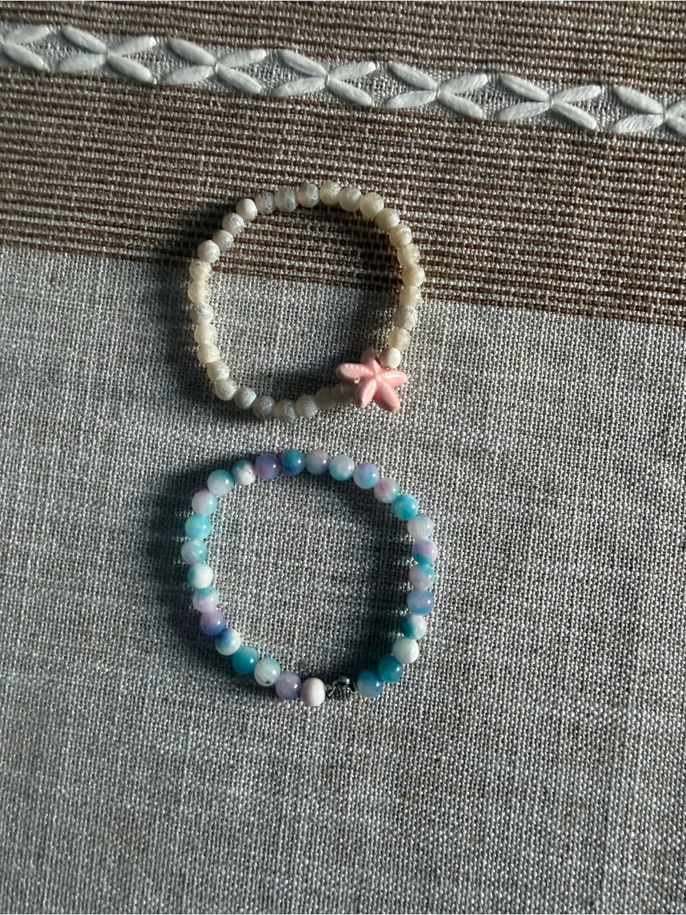 Kids Beaded Stretch Bracelets Set with Pink Star Charm - Pastel Multicolor